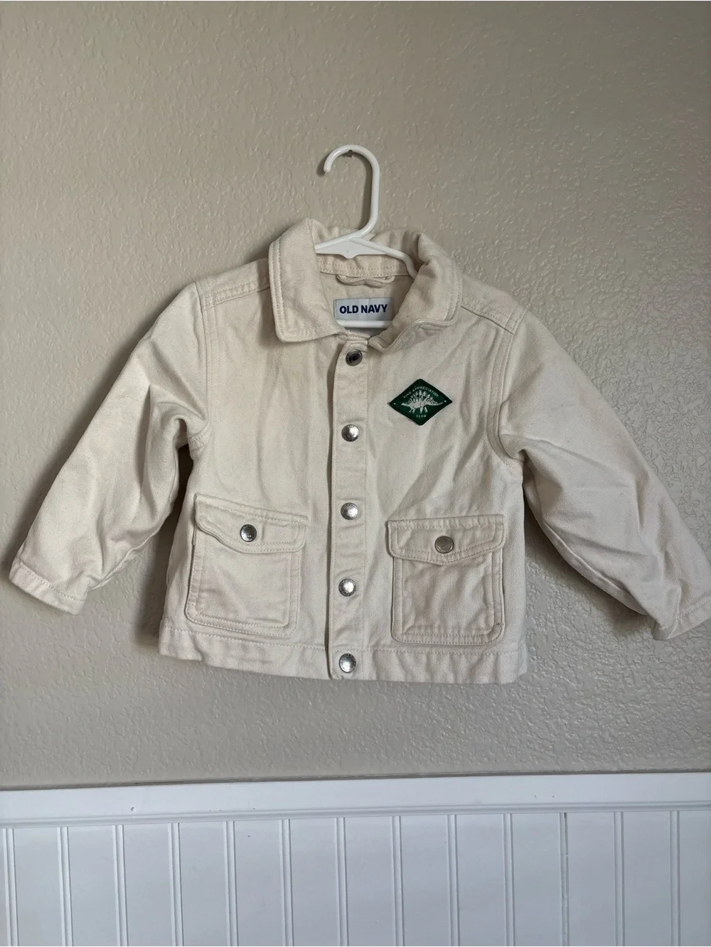 Old Navy Cream Jean Jacket with Green Patch - Kids